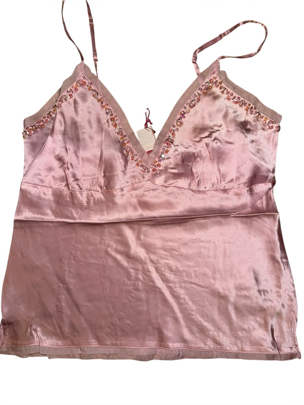 Gold hawk embellished trim candle light pink cami large nwt